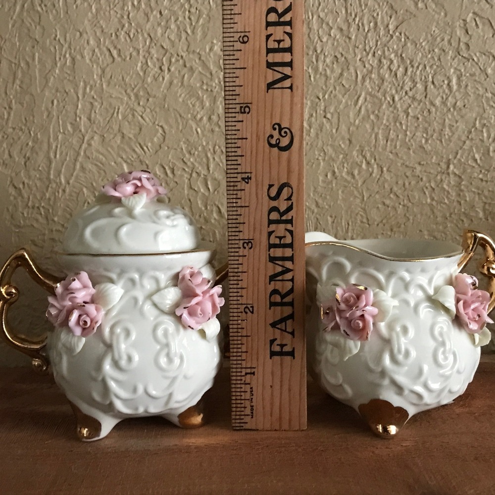 Vintage Cracker Barrel Rose Creamer & Sugar Set Porcelain Giftware - Picture 10 of 11